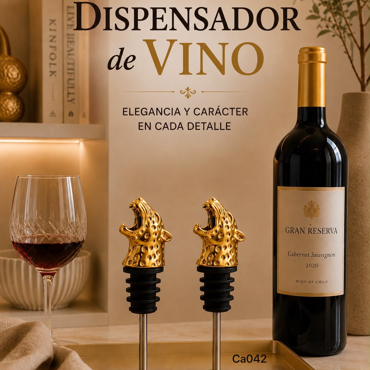 Dispensador de botellas metalico jaguar dorado 10cm* 3.5cm